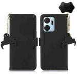 For Honor X7a 4G Genuine Leather Magnetic RFID Leather Phone Case(Black)