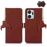 For Honor X7a 4G Genuine Leather Magnetic RFID Leather Phone Case(Coffee)