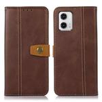 For Motorola Moto G73 5G Stitching Thread Calf Texture Leather Phone Case(Coffee)