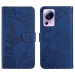 For Xiaomi 13 Lite HT03 Skin Feel Butterfly Embossed Flip Leather Phone Case(Blue)