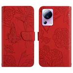 For Xiaomi 13 Lite HT03 Skin Feel Butterfly Embossed Flip Leather Phone Case(Red)