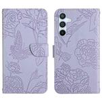 For Samsung Galaxy A24 4G HT03 Skin Feel Butterfly Embossed Flip Leather Phone Case(Purple)