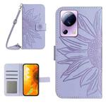 For Xiaomi 13 Lite HT04 Skin Feel Sun Flower Embossed Flip Leather Phone Case with Lanyard(Purple)