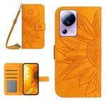For Xiaomi 13 Lite HT04 Skin Feel Sun Flower Embossed Flip Leather Phone Case with Lanyard(Yellow)