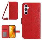 For Samsung Galaxy A24 4G HT04 Skin Feel Sun Flower Embossed Flip Leather Phone Case with Lanyard(Red)