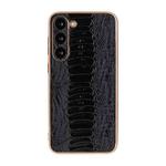 For Samsung Galaxy S23 5G Genuine Leather Weilai Series Nano Electroplating Phone Case(Black)