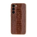 For Samsung Galaxy S23+ 5G Genuine Leather Weilai Series Nano Electroplating Phone Case(Coffee)