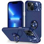 For iPhone 14 Sliding Camshield Armor Phone Case with Ring Holder(Blue)