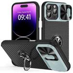 For iPhone 14 Pro Sliding Camshield Armor Phone Case with Ring Holder(Grey Green Black)
