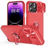 For iPhone 14 Pro Max Sliding Camshield Armor Phone Case with Ring Holder(Red)