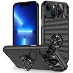 For iPhone 13 Sliding Camshield Armor Phone Case with Ring Holder(Black)