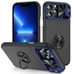 For iPhone 13 Pro Sliding Camshield Armor Phone Case with Ring Holder(Blue Black)