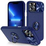 For iPhone 13 Pro Sliding Camshield Armor Phone Case with Ring Holder(Blue)