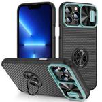 For iPhone 13 Pro Sliding Camshield Armor Phone Case with Ring Holder(Grey Green Black)