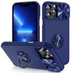 For iPhone 13 Pro Max Sliding Camshield Armor Phone Case with Ring Holder(Blue)
