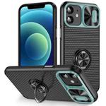 For iPhone 12 Sliding Camshield Armor Phone Case with Ring Holder(Grey Green Black)