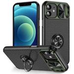 For iPhone 12 Sliding Camshield Armor Phone Case with Ring Holder(Army Green Black)