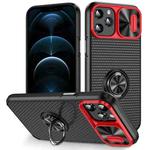 For iPhone 12 Pro Sliding Camshield Armor Phone Case with Ring Holder(Red Black)
