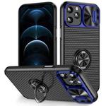 For iPhone 12 Pro Max Sliding Camshield Armor Phone Case with Ring Holder(Blue Black)