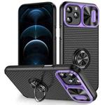 For iPhone 12 Pro Max Sliding Camshield Armor Phone Case with Ring Holder(Purple Black)