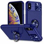 For iPhone X / XS Sliding Camshield Armor Phone Case with Ring Holder(Blue)