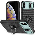 For iPhone X / XS Sliding Camshield Armor Phone Case with Ring Holder(Grey Green Black)