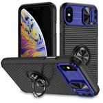 For iPhone XR Sliding Camshield Armor Phone Case with Ring Holder(Blue Black)