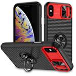 For iPhone XR Sliding Camshield Armor Phone Case with Ring Holder(Red Black)