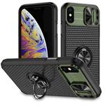 For iPhone XR Sliding Camshield Armor Phone Case with Ring Holder(Army Green Black)