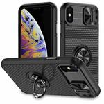 For iPhone XS Max Sliding Camshield Armor Phone Case with Ring Holder(Black)