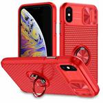 For iPhone XS Max Sliding Camshield Armor Phone Case with Ring Holder(Red)