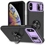 For iPhone XS Max Sliding Camshield Armor Phone Case with Ring Holder(Purple Black)