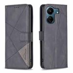 For Xiaomi Redmi 13C Magnetic Buckle Rhombus Texture Leather Phone Case(Black)