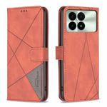 For Xiaomi Redmi K70E Magnetic Buckle Rhombus Texture Leather Phone Case(Brown)