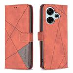 For Xiaomi Poco M6 4G / Redmi 13 4G Magnetic Buckle Rhombus Texture Leather Phone Case(Brown)