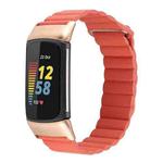 For Fitbit Charge 5 Magnetic Loop Leather Watch Band(Orange)