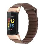 For Fitbit Charge 5 Magnetic Loop Leather Watch Band(Dark Brown)