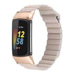 For Fitbit Charge 5 Magnetic Loop Leather Watch Band(Khaki)