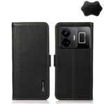 For Realme GT Neo 5 KHAZNEH Side-Magnetic Litchi Genuine Leather RFID Phone Case(Black)