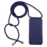 For iPhone X / XS Candy Color TPU Protective Case with Lanyard(Dark Blue)