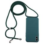 For iPhone XS Max Candy Color TPU Protective Case with Lanyard(Dark Green)
