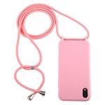 For iPhone XR Candy Color TPU Protective Case with Lanyard(Pink)