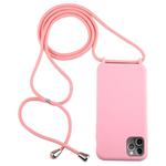 For iPhone 11 Pro Max Candy Color TPU Protective Case with Lanyard(Pink)
