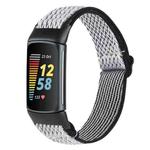 For Fitbit Charge 5 Buckle Wave Braided Nylon Watch Band(White Black)