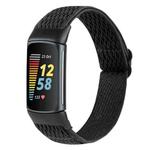 For Fitbit Charge 5 Buckle Wave Braided Nylon Watch Band(Black)