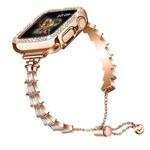 Full Diamond Crown Metal Watch Band For Apple Watch Series 8&7 45mm / SE 2&6&SE&5&4 44mm / 3&2&1 42mm(Rose Gold)