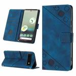 For Google Pixel 6a 5G Skin-feel Embossed Leather Phone Case(Blue)