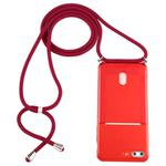 For iPhone 8 Plus / 7 Plus Transparent TPU Protective Case with Lanyard & Card Slot(Red)