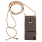 For iPhone XR Transparent TPU Protective Case with Lanyard & Card Slot(Gold)