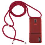 For iPhone XS Max Transparent TPU Protective Case with Lanyard & Card Slot(Red)